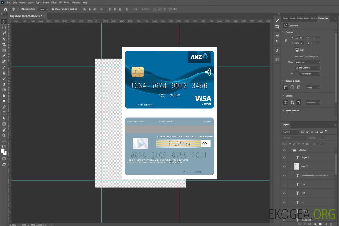 Carte de débit visa Kiribati ANZ Bank template